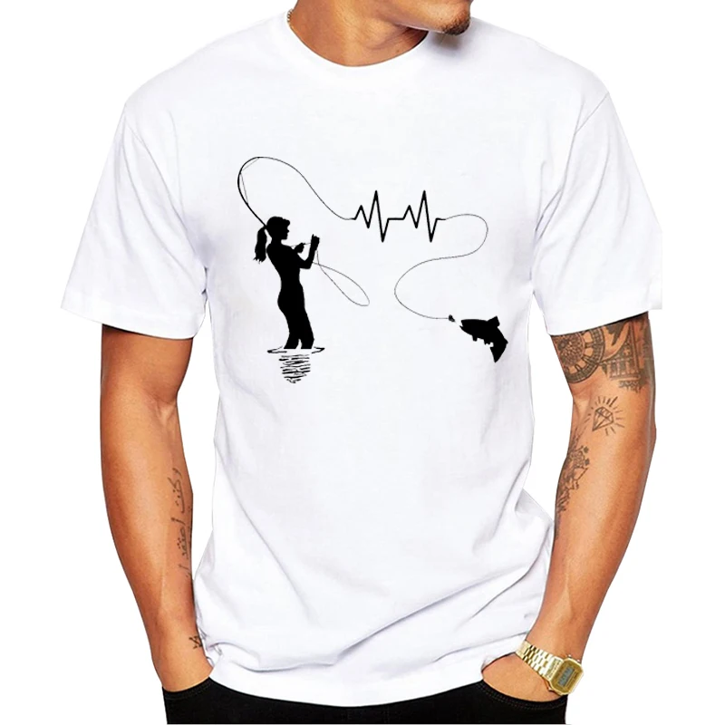 TEEHUB Neueste Angeln Herzschlag Gedruckt Männer T-Shirt Sommer Basic Art T-shirts Kurzarm O-ansatz Tops Lustige Tees – Detail 2