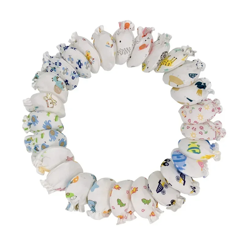 5Pairs Baby Gloves for Newborns 100% Cotton 0-3 Months Infant Anti-Grab Face Anti-Eat Hand Glove Cute Printed Newborn Baby Glove 2