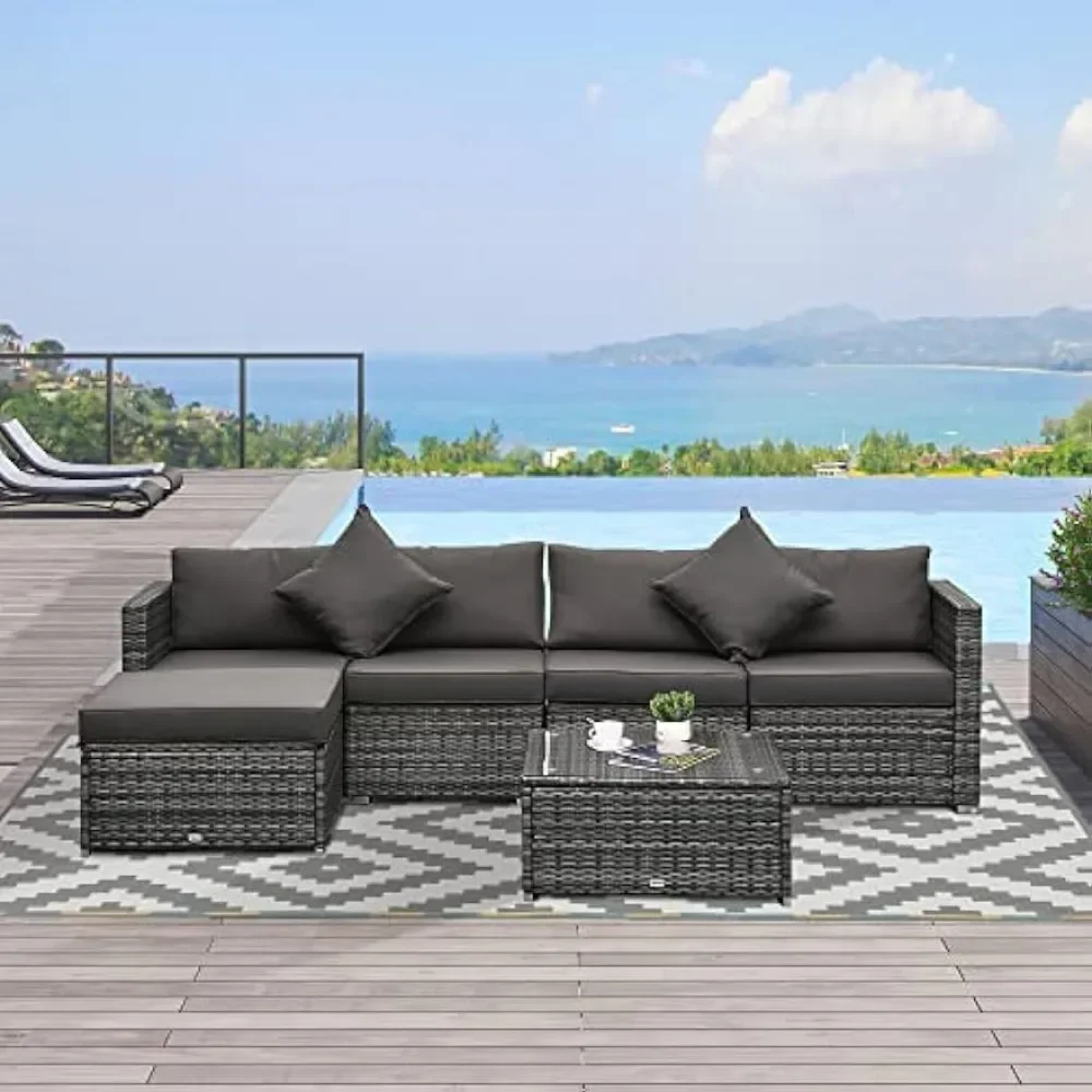 

Outdoor Sofa Sets, Cushions and Tempered Glass Table, Mixed Gray and Charcoal, 6Piece Outdoor Garden Sofas Sets