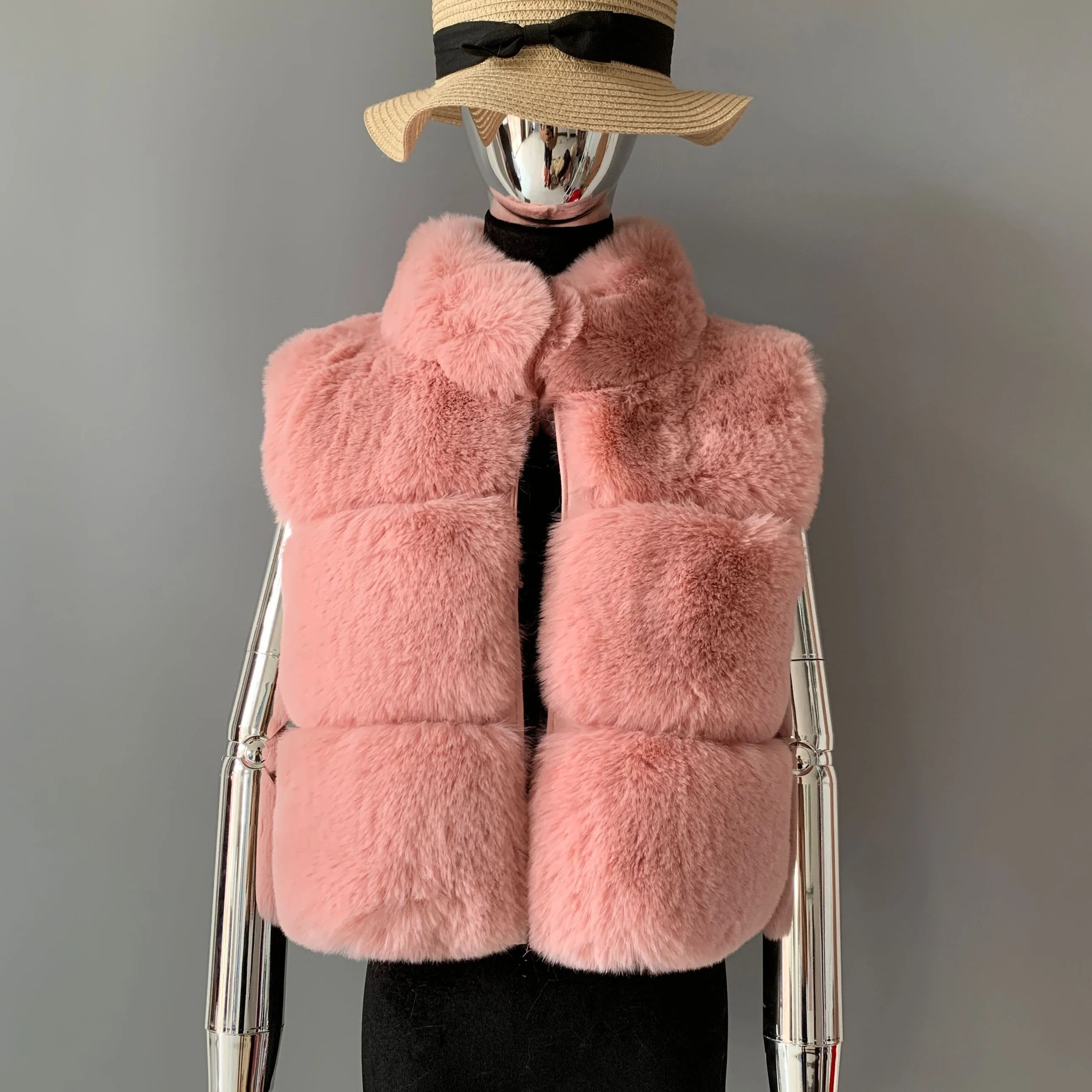 

New fashion faux fur vest stand collar design for women Autumn-winter warm imitation fox fur vest fluffy Artificial furjacket