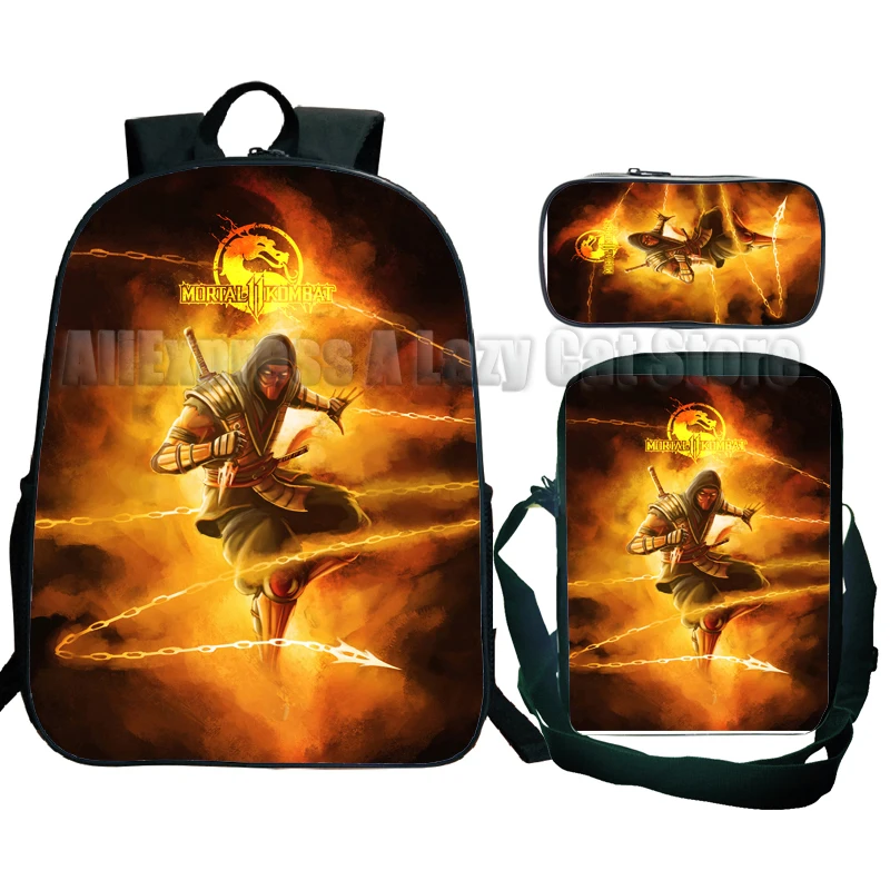 3pcs Mortal Kombat Backpack Students Boys Girls Cartoon School Bags Children Anime Bagpacks Kids Rucksack Unisex Travel Knapsack 6