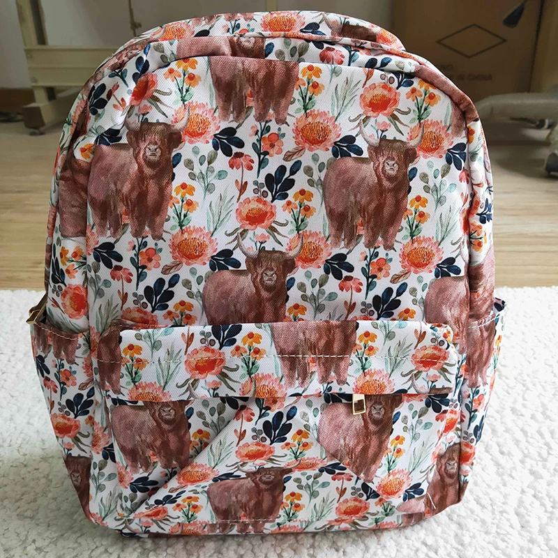 

Young Girl Western Highland Cow Flower Backpack Daypack Toddler Floral Outdoor Portable Wholesale Kids Children New School Bag