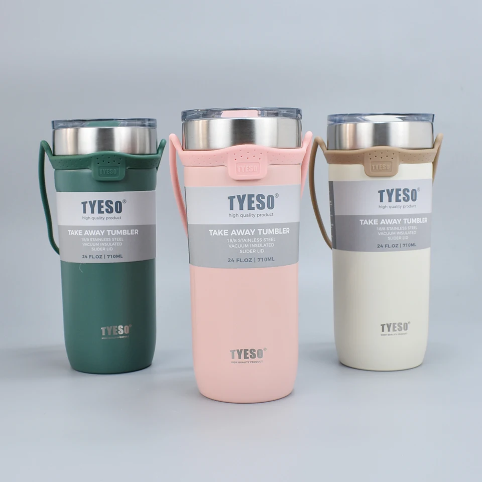 Tyeso Stainless Steel Thermal Tumbler Mug 550ml/710ml Insulated Thermos Cup  with Straw for Women Vacuum Portable Coffee Cup