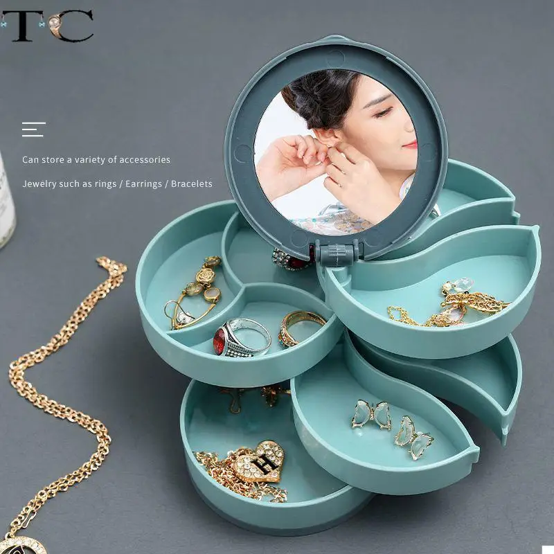 Large Capacity Plastic Rotating Jewelry Box Necklace Earrings Ring Pendant Jewelry 4-Layer Storage Box