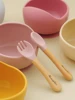 3PCS Custom Baby Feeding Set Spoon Fork BPA Free Silicone Suction Bowl For Toddlers Self Feeding Training Children's Tableware 3
