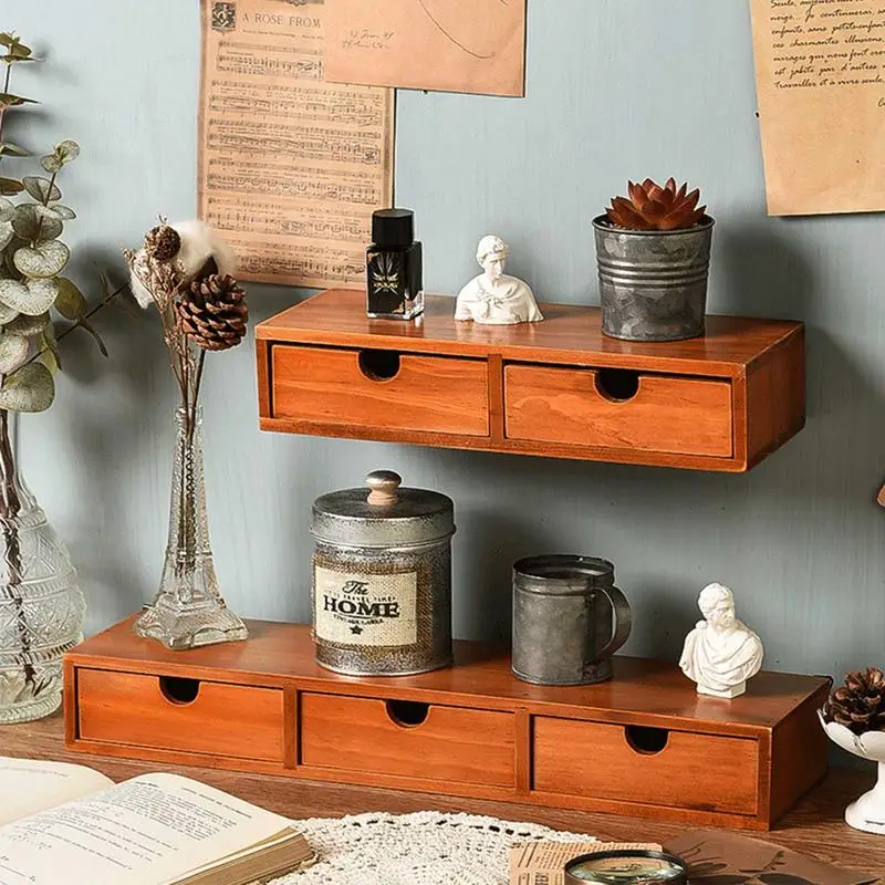 WoodenStorageDrawersRetroBambooStorageCosmeticJewelryRustic