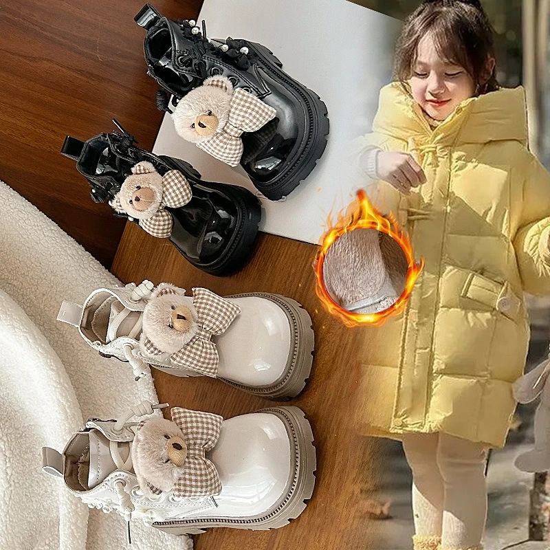 어린이 공주 캐주얼 부츠 라운드 토 스윗 베어스 키즈 가죽 부츠 소프트 솔 2025 가을 겨울 여아 앵클 부츠 숏