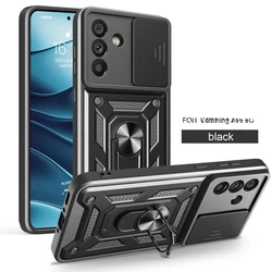 Rugged Armor Phone Case with Slide Camera Lens Protector - Galaxy M56 (Black)