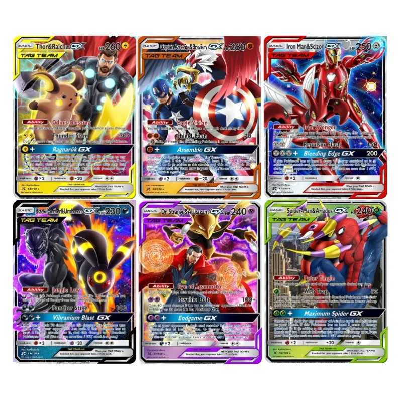 

Pokemon Cards Marvel Elves Iron Man Spider Man Anime Game Characters Self Made Version DIY Collection Cards Toys Gift