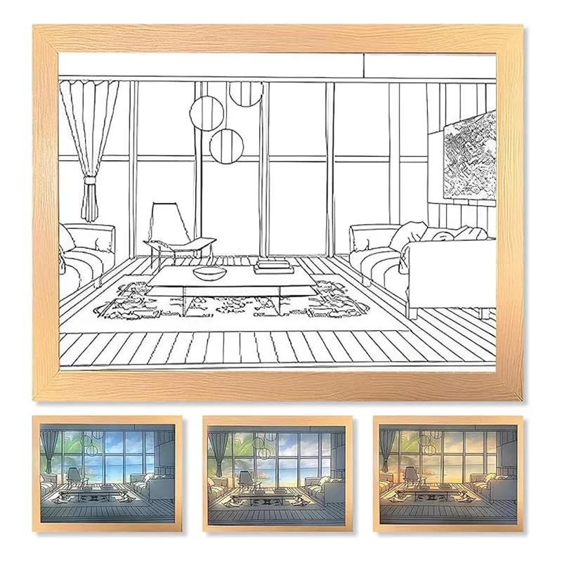 Description Picture 3 of itemLED Night Light Decorative Light Painting USB Plug Dimming Wall Artwork Table Lamp Gift Indoor Sunlight Window Wooden Photo Lamp