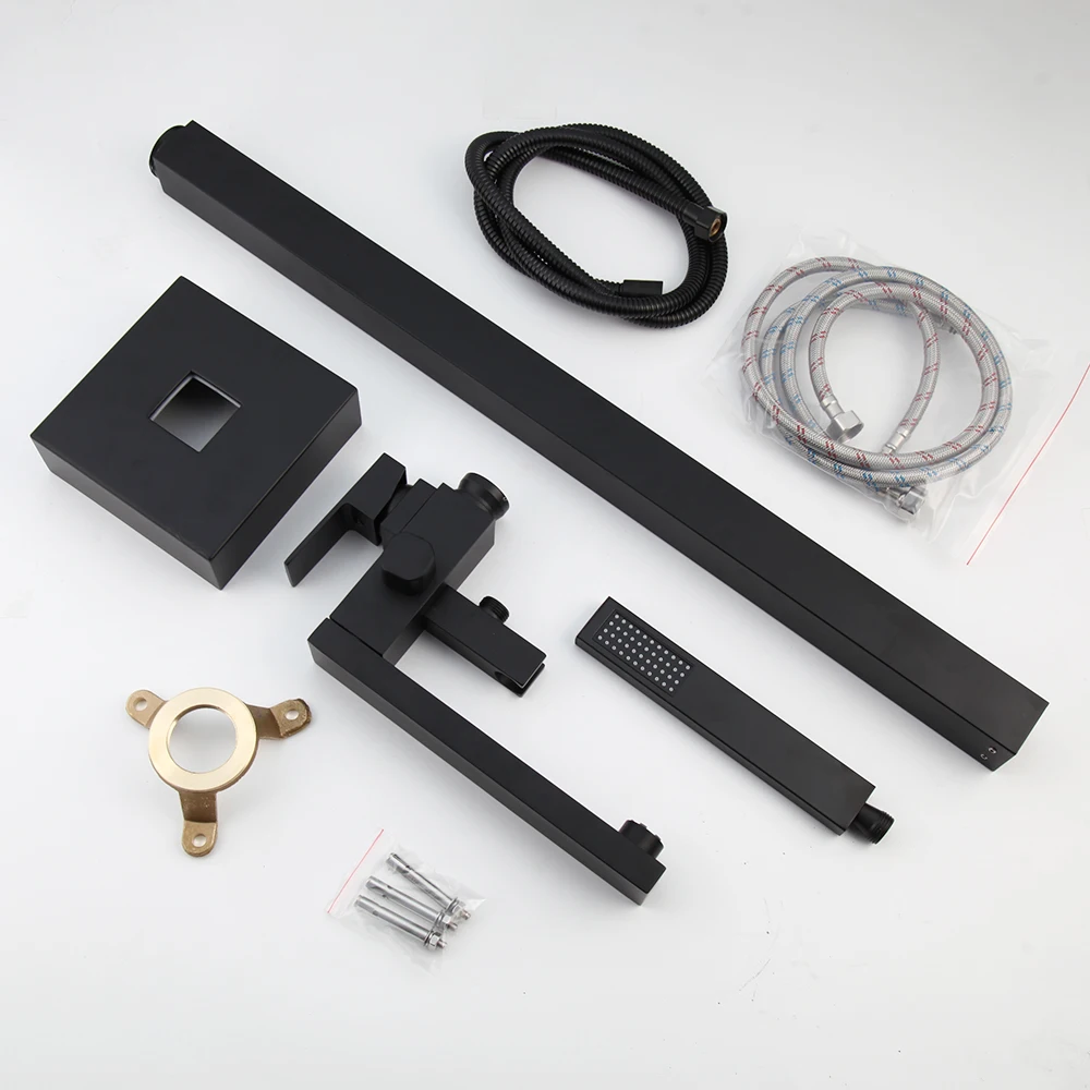 KEMAIDI Freestanding Bathtub Shower Faucet Floor Tub Filler Brass Mixer Tap 360 Degree Swivel Spout Shower Systerm Matte Black 5