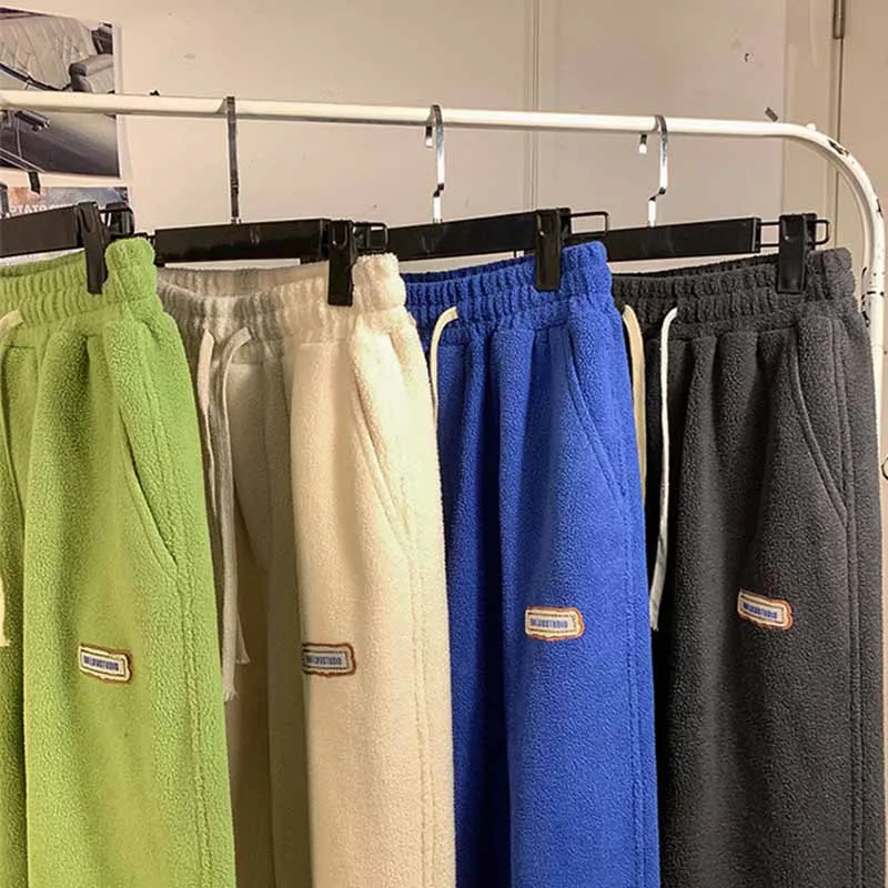 Women Pants Winter Fleece Lamb Wool Thermal High Waist Sweatpants Warm Loose Soft Velvet casual pants warm pants