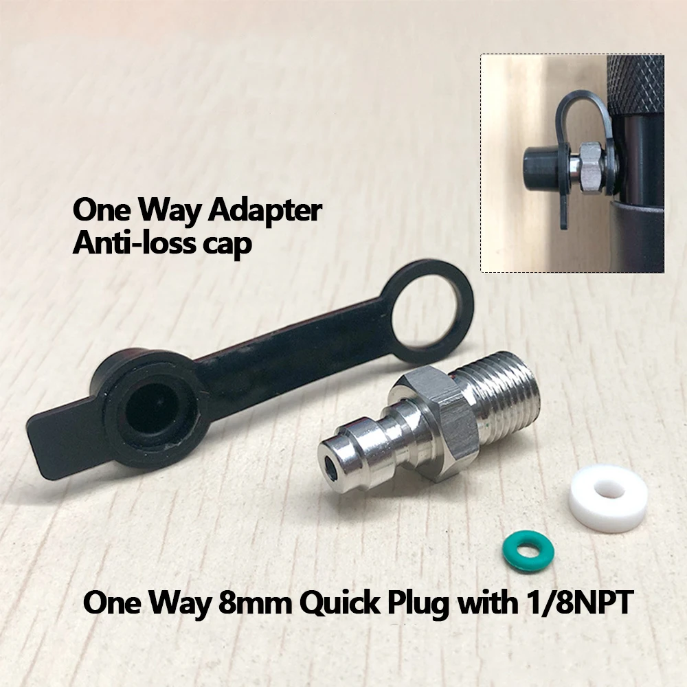 One Way CO2 Air Filling Fittings Nipple Adapter Male 8mm Quick Disconnect with 1/8BSPP 1/8NPT M10*1 Threads or Straight Plug