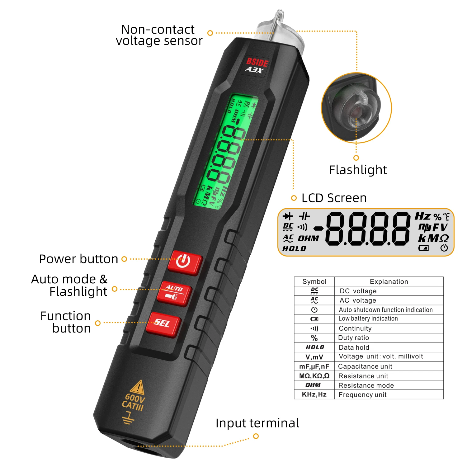 Smart Digital Multimeter Pen Type Multitester True RMS Voltmeter DC AC Voltage C
