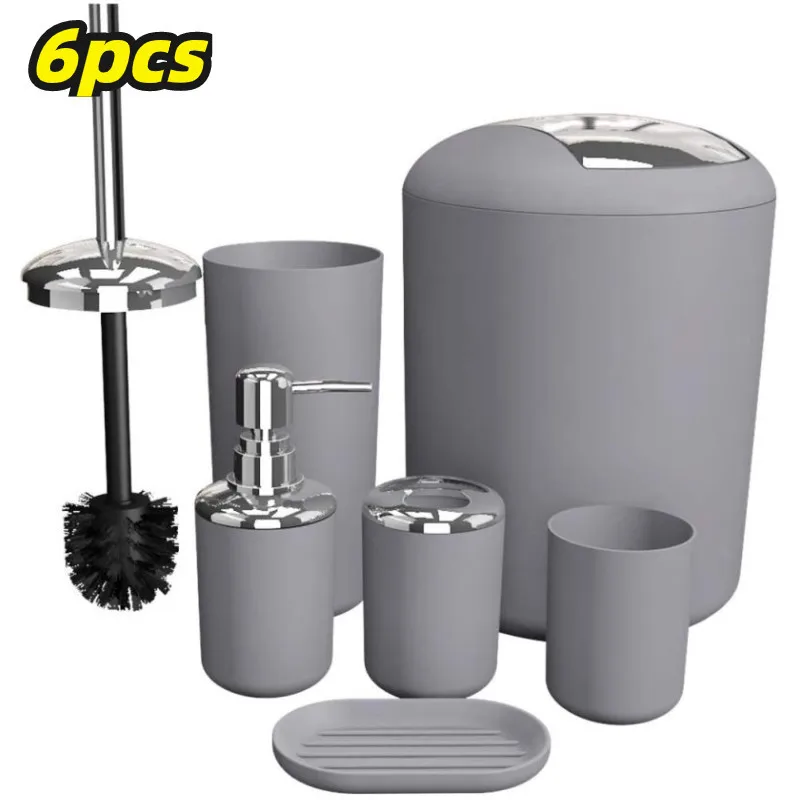 Bathroom Accessories Set 6Pcs Bathroom Accessories Set Bath Ensemble Soap Dish Trash Can Toilet Brush Tumbler Cup Necessities Kit Bathroom Accessories