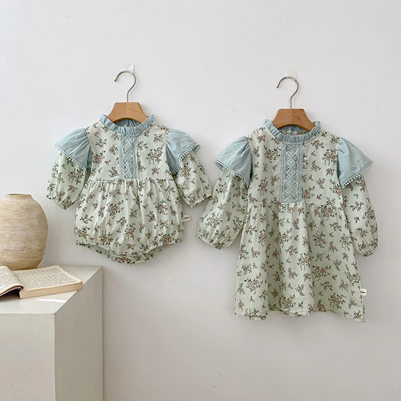 

Korean Family Matching Sister Dress Spring Clothes Floral Long Sleeves Ruffles Kids Girls Dresses Princess Baby Bodysuits 0-6Y