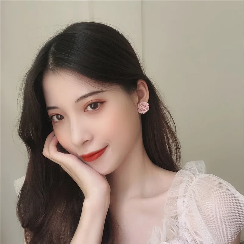 Ear Clip Earrings Clip Earrings Pink Rose Big Clip Earrings Without Piercing