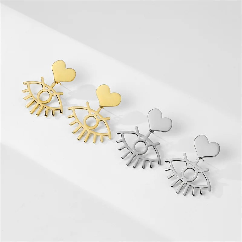 Zwei Herzen Edelstahl Creolen Für Frauen Mode Gold farbe Süße Einfache Herz Baumeln Stud Ohrring Trend Schmuck Geschenk – Detail 14