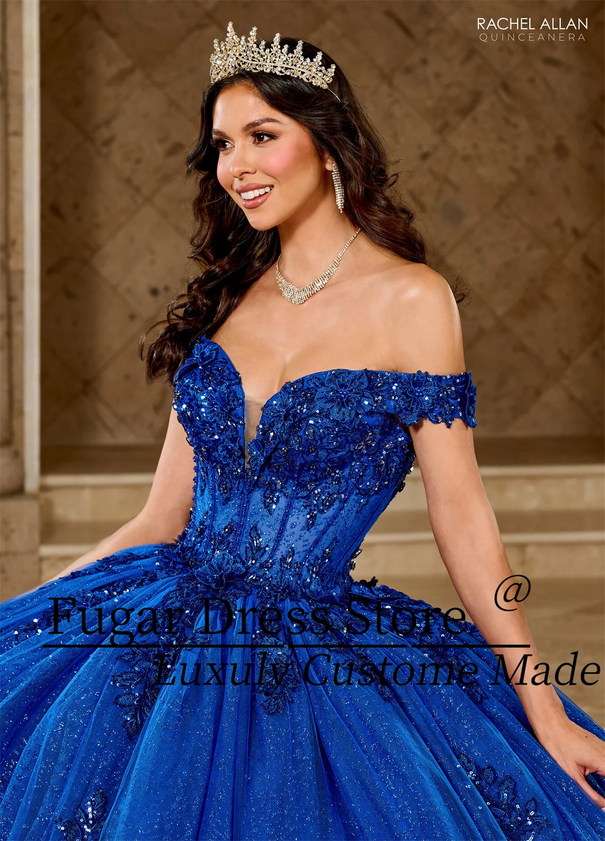 Luxuly Royal Blue Princess Quinceanera Dresses Embroidered Applique Long Off Shoulder Taffeta Vestidos De 15 Anos 24