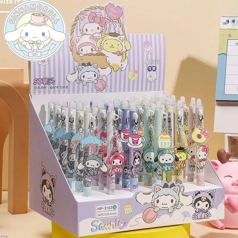 

Новинка, стираемая гелевая ручка Sanrio, 18/36 шт., милый мультяшный кулон Hello Kitty, канцелярские принадлежности для студентов, ручка черного и синего цвета, канцелярские принадлежности для обучения, подарок