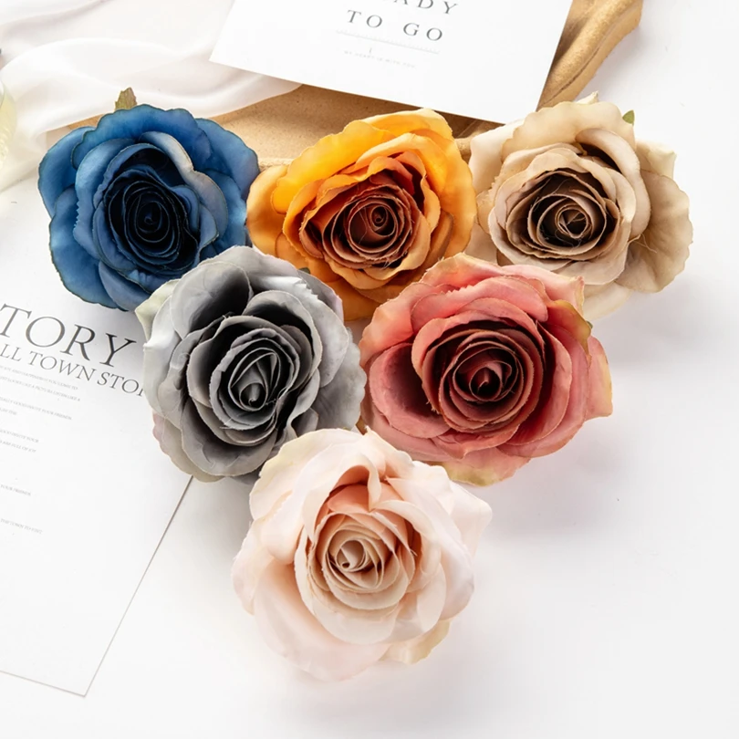 

100Pcs Artificial Flowers for Weddings Gardens Arches Christmas Home Decorations Diy Cakes Candy Boxes Brooches Silk Rose Heads