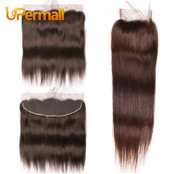 Upermall Chocolate Brown 13*6 13*4 Lace Frontal Pre plucked Swiss Transparent 4x4 5x5 Closure #4 Human Hair Straight Body Wave 1