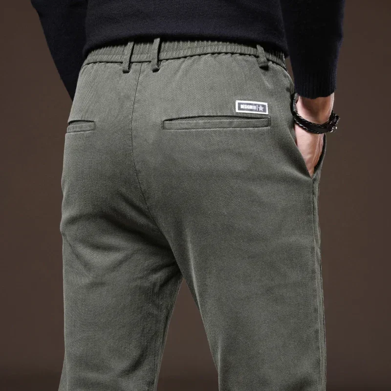 

Fashion Solid Color Cargo Casual Pants Men Cotton Slim Thick Twill Fabric Classic Clothing Work Stretch Thick Korea Trouser Male