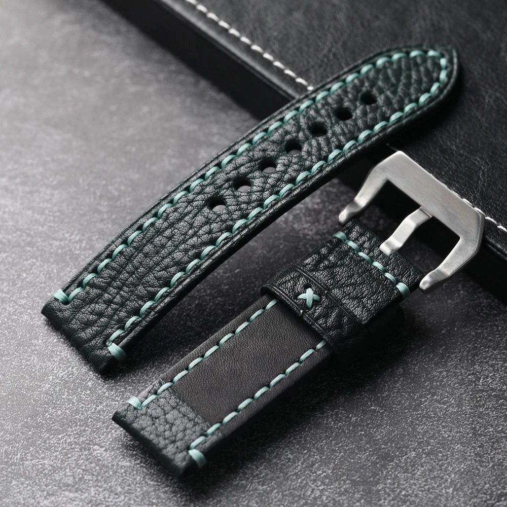 Handmade Genuine Leather Lychee Grain Strap - Thickened Retro Men's Watch Bracelet