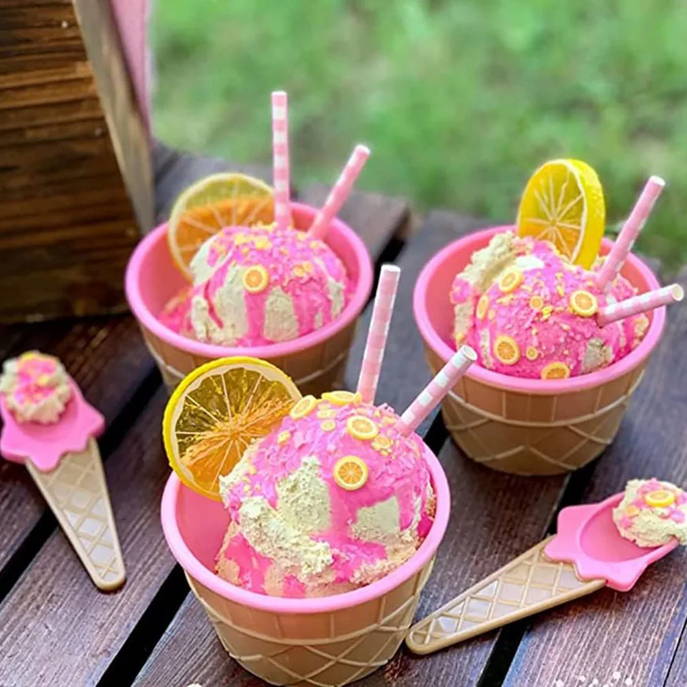 Ice Cream Cups and Ice Cream Scoop Set Summer Essential Party Cone Planter with Spoon Kitchen Supplies Kitchen Tools