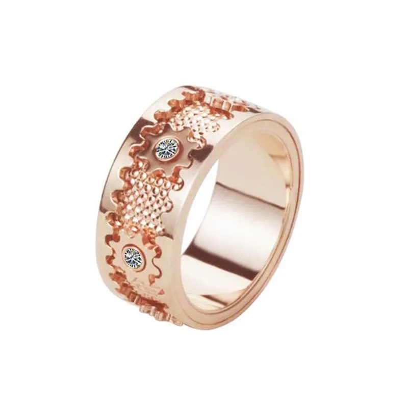 Zircone intarsiato Gear Finger Ring creativo uomini e donne gioielli di moda Luxury Rose Gold Silver Color Wedding Party Decor Rings