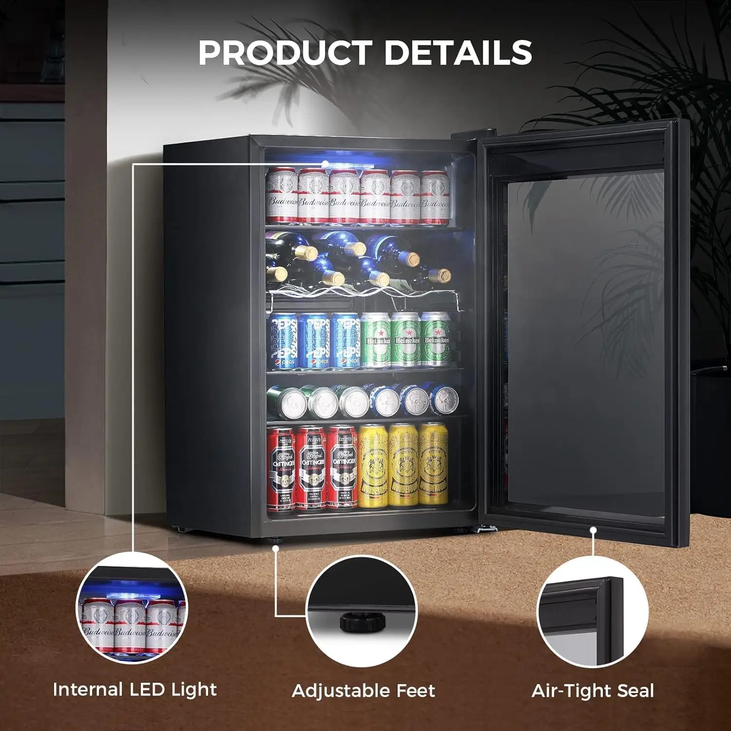 4.5 Cu.ft Beverage Refrigerator and Cooler, 145 Can Mini Fridge Glass Door,Digital Temperature Display for Soda, Beer or Wine, 4