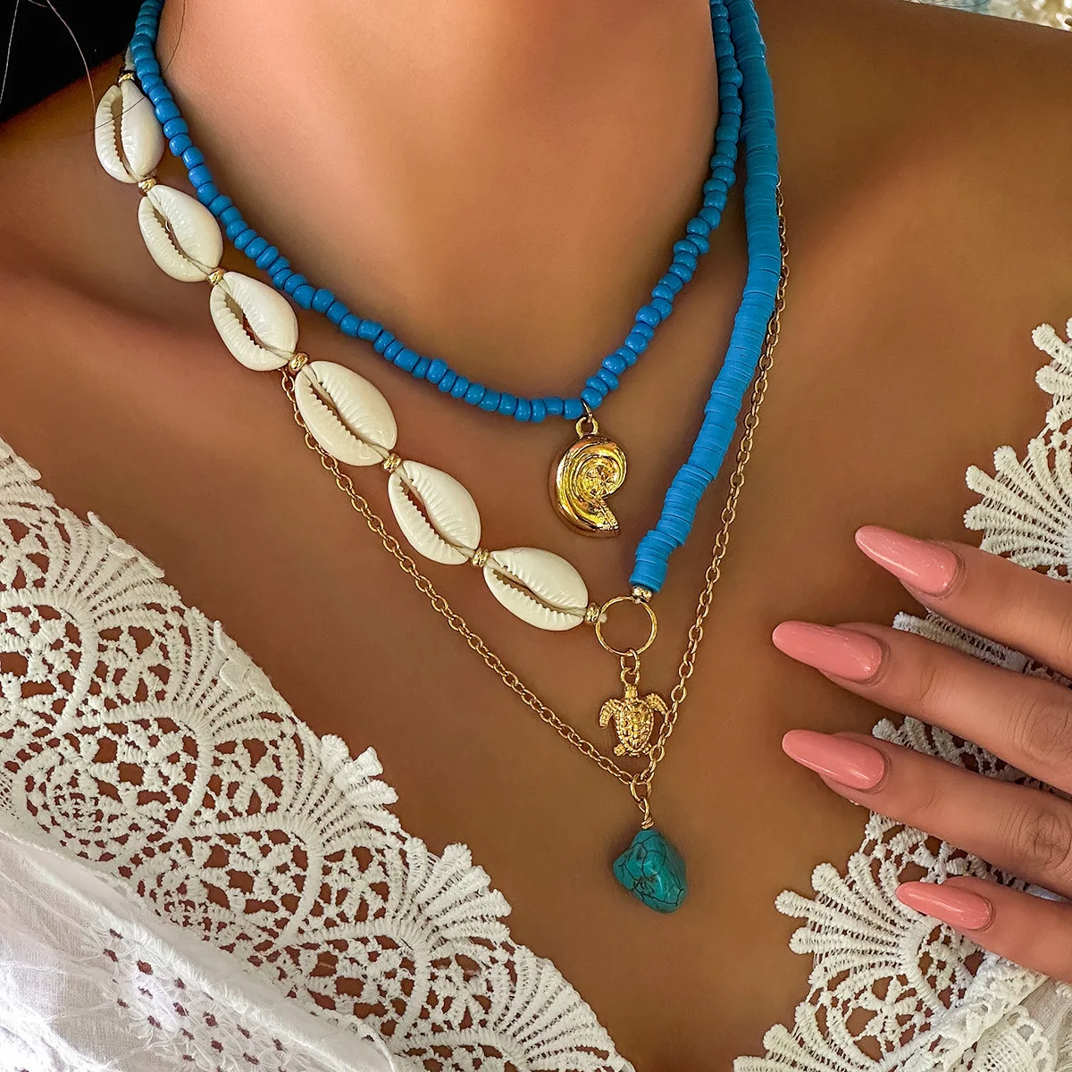 Fashband Collana Lunga Boho A Strati Con Conchiglia E Perline – Gioiello Artigianale Estivo Per Donna