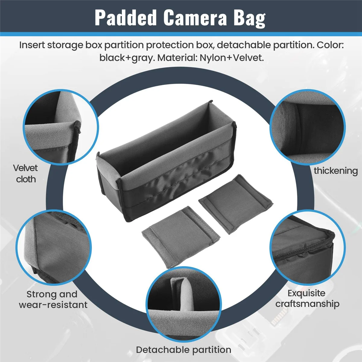 충격 방지 DSLR SLR 카메라 삽입 정리함 케이스 파티션 칸막이 보호 케이스, 블랙 + 그레이