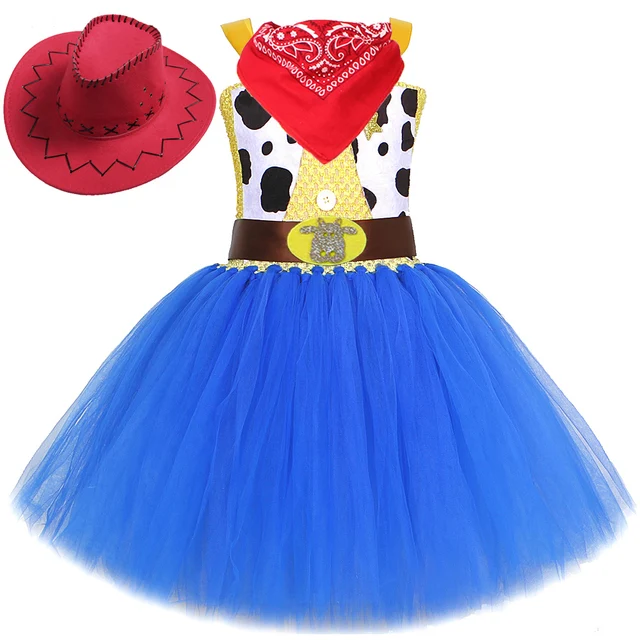 Costumes de cowgirl Woody pour filles, costumes de princesse Jessie, tenues de Noël et d'Halloween pour enfants, tutus fantaisie avec chapeau de cowboy et écharpe 1