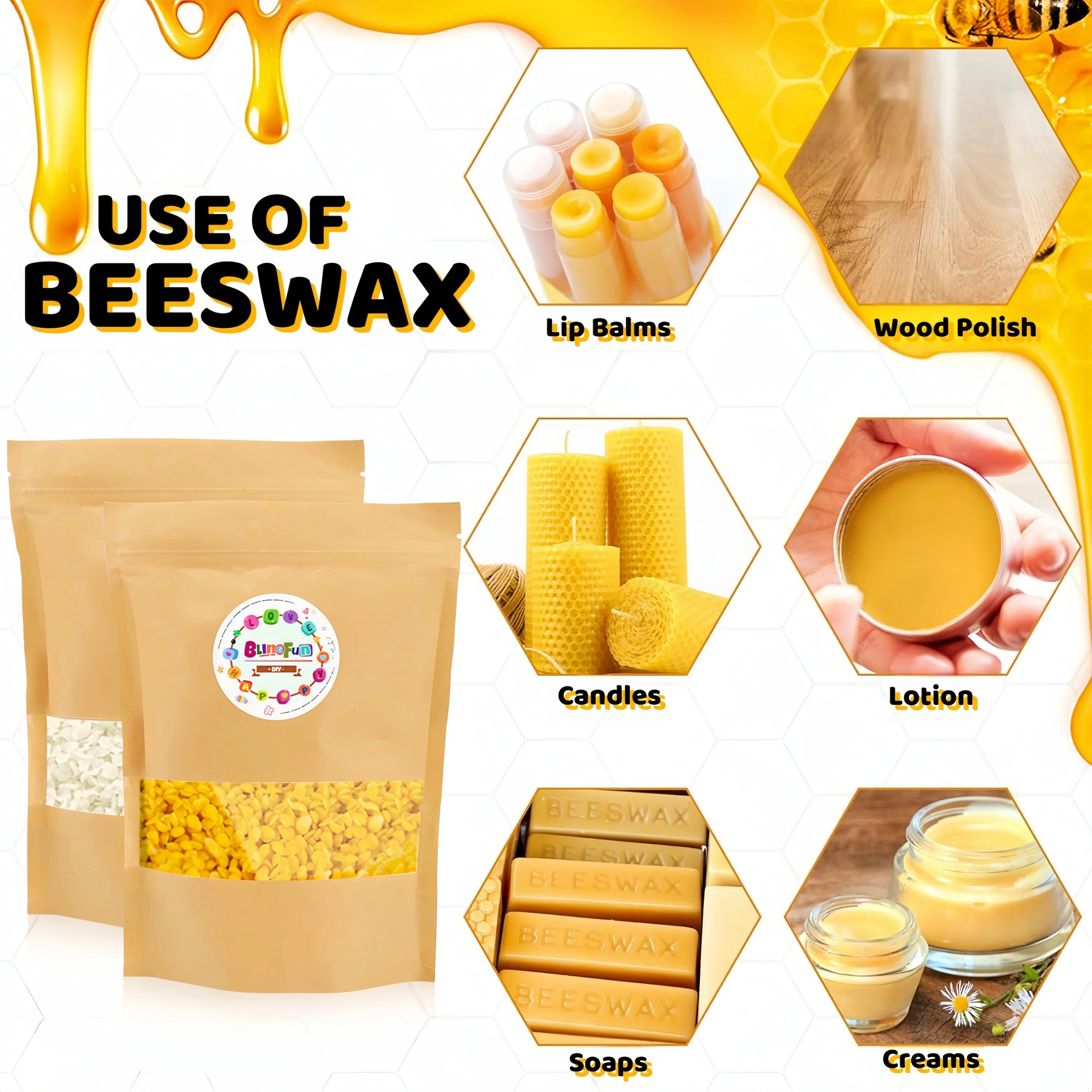 BlingFun 1LB/2LB Natural Soy & Yellow Beeswax & White Beeswax Soft Granules-Ideal for Scented Candles/Wax Products