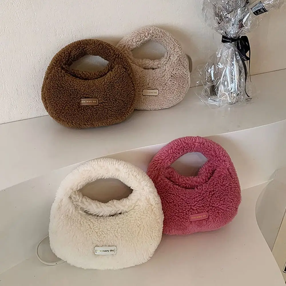 

Сумка-тоут женская из ягненка, повседневный пушистый тоут на плечо, с полумесяцем, однотонная сумочка кросс-боди, Осень-зима