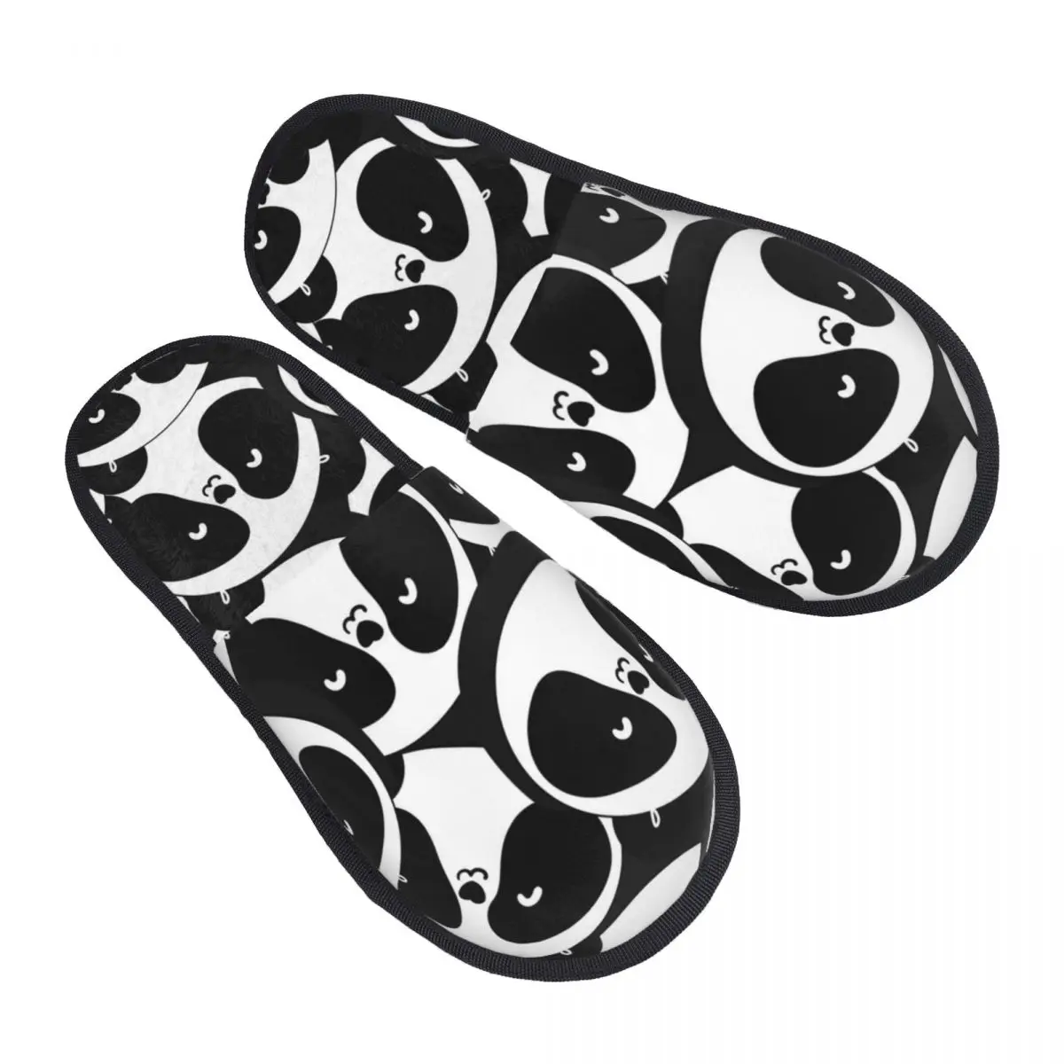 

Indoor Black And White Panda Heads Warm Slippers Home Plush Slippers Home Soft Fluffy Slippers