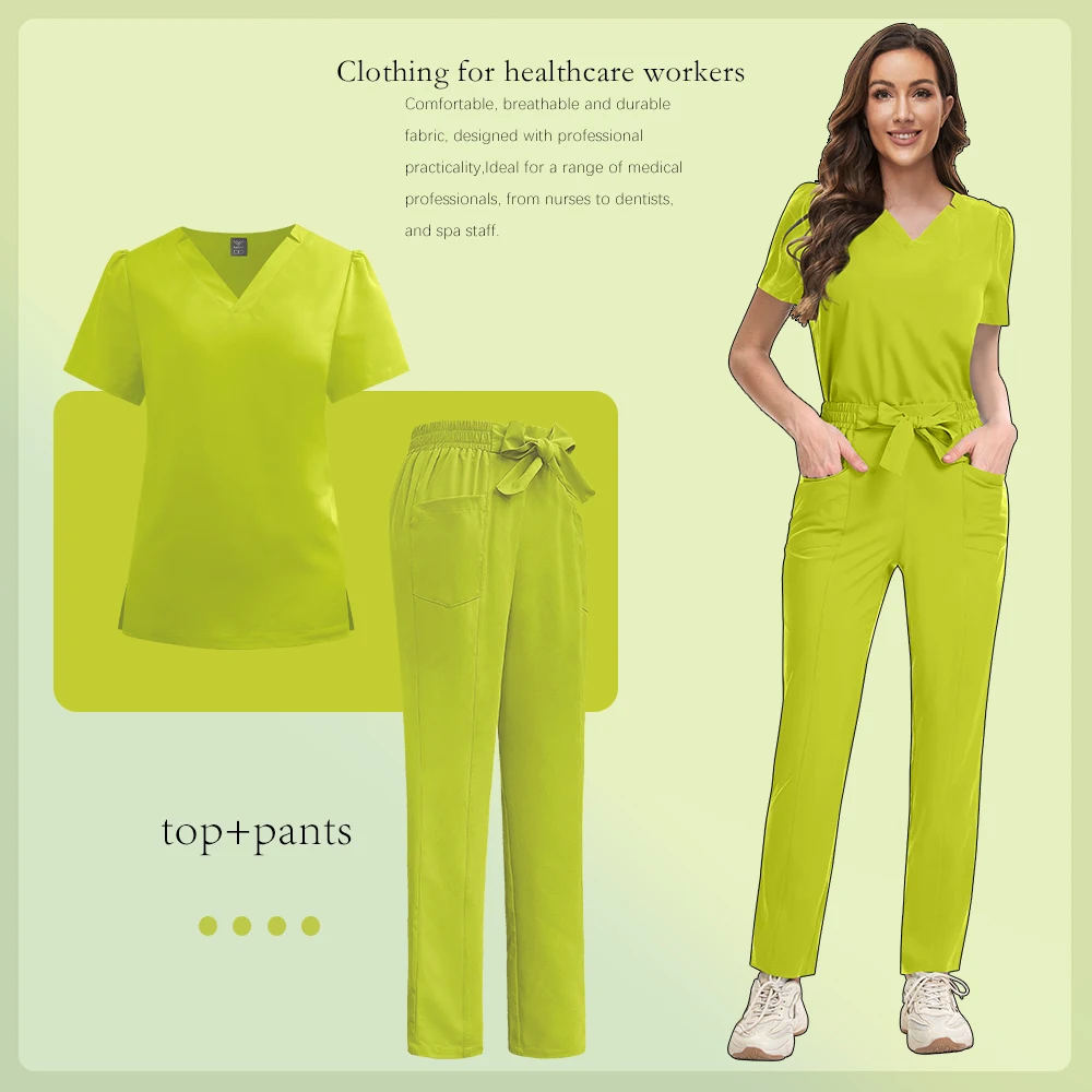 الزي الطبي للنساء بلوزات على شكل حرف v مستقيمة الس...