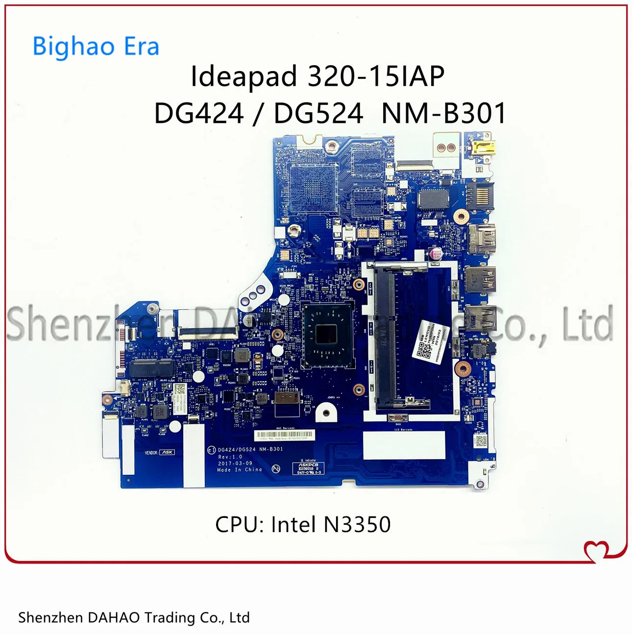 

For Lenovo Ideapad 320-15IAP Laptop Motherboard DG424 DG524 NM-B301 Mainboard With N3350 N4200 CPU 5B20P20644 5B20P20648 DDR3L