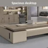 Modern Wood L-Shape Executive Desk with Storage, Home Office Desk with Wood Sled Base, LED and Cable Management 5