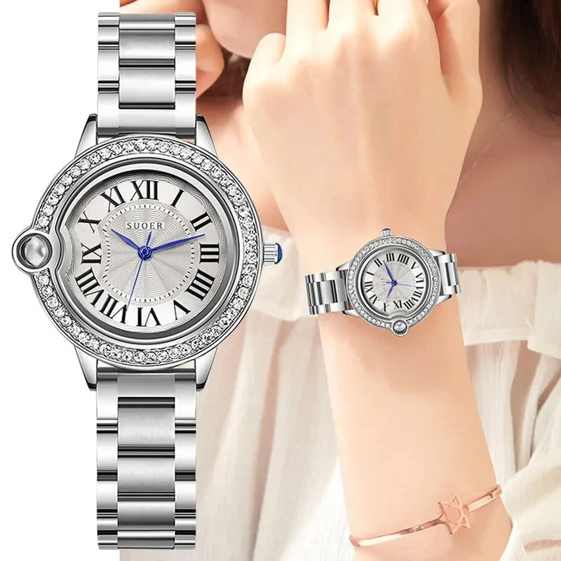 Suoer 2023Top Brand Luxury Leisure Women's Watch Quartz Watch Waterproof Fashion Exquisite Design Stainless Steel Women's Watch 2