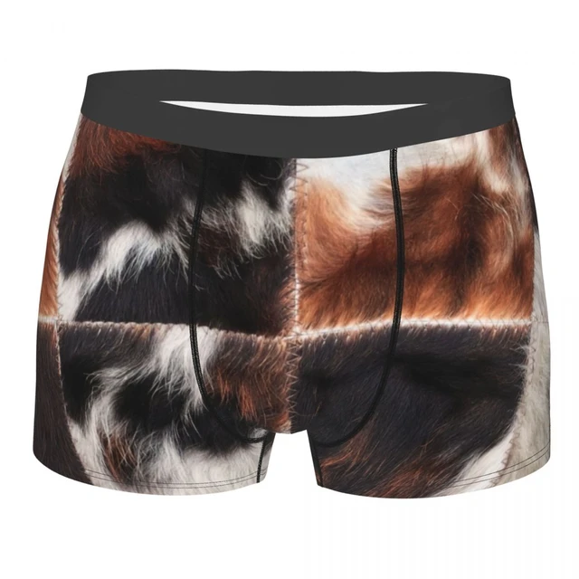 Male Sexy Checkered Cowhide Fur Underwear Boxer Briefs Men Soft 3D Printing  Shorts Underpants