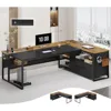 71" Executive Desk, Large Office Desk, Widen File Drawers, Power Outlets, Reversible L Shaped, Corner Desk, Storage Shelves 1