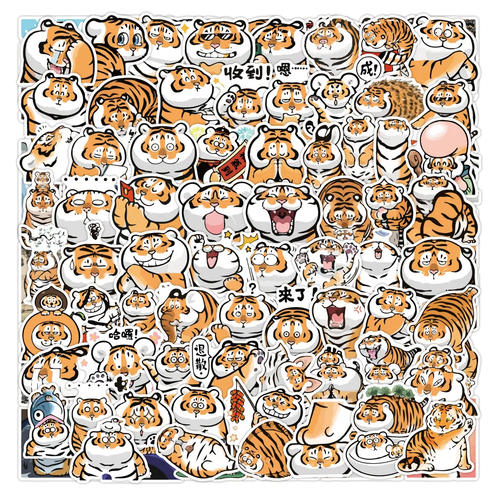 

100PCS Cute Fat Tiger Stickers Cute Animal Vinyls Decals for Laptop Water Bottle Guitar Luggage Computer Skateboard Car Boys and