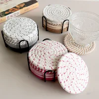 HeMu 8-Piece Set Absorbent Coasters for Drinks, Minimalist Cotton Woven Coasters Coffee Table Decor Boho Cute Cup Coasters 1