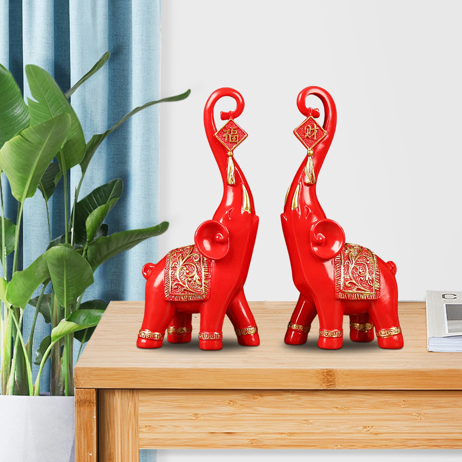 2Pcs Nordic Style Resin Elephant Statues Animal Sculpture Ornaments for Home Office Decoration Dorm Desktop Decor Birthday Gift