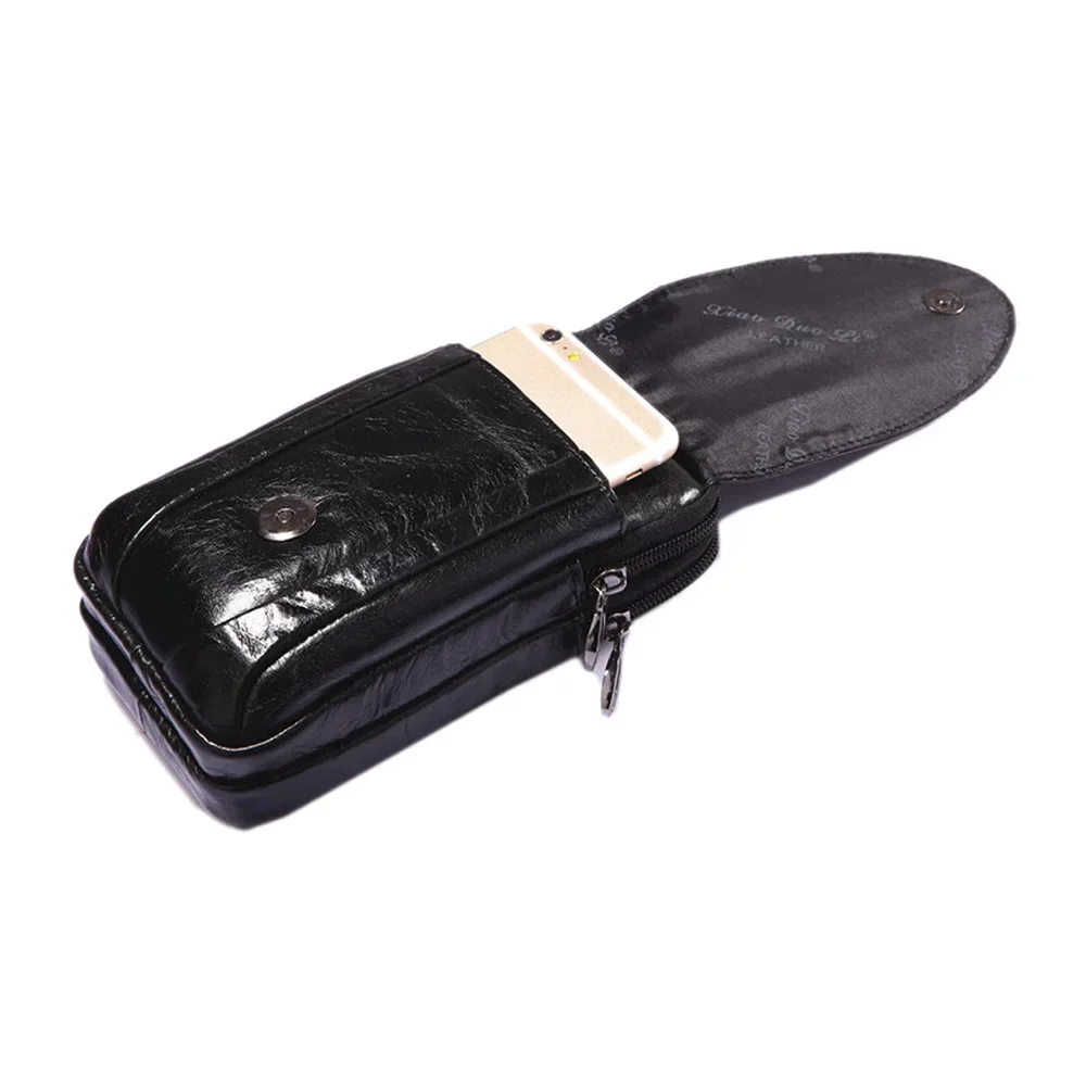 Genuine Leather Men Waist Bag Phone Cover Case