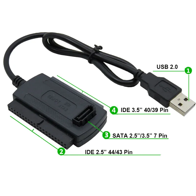 En labs Cable adaptador de de datos 3 En 1 USB 2,0 a IDE / SATA 2,5 ", 3,5", disco duro HDD SSD 480 Mb/s|usb 2.0 to diskusb 2.0 to sata - AliExpress