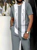 Summer Men's Short-Sleeve Suit Striped Print Short-Sleeve Top Paired With Tailored Trousers Outdoor & Streetwear Two-Piece Set