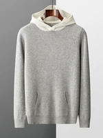 ADDONEE Men Hooded Pullover Cashmere Sweater Autumn Winter 100% Merino Wool Knitwear Smart Casual Sweater Korean Fashion Tops 1